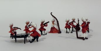 A Murano glass Orchestra Musicians miniatures comprising, the conductor, a pianist, four violinists,