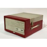 Fidelity Records 1950's/60/s portable record player with a Monarch turntable, within a fitted red/