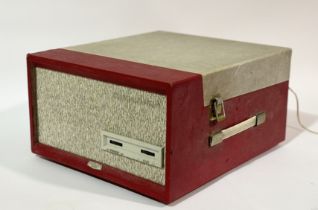 Fidelity Records 1950's/60/s portable record player with a Monarch turntable, within a fitted red/