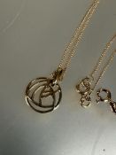 A 9ct gold Taurus pendant on 9ct gold trace link chain a/f , a circular McIntosh stylised rose