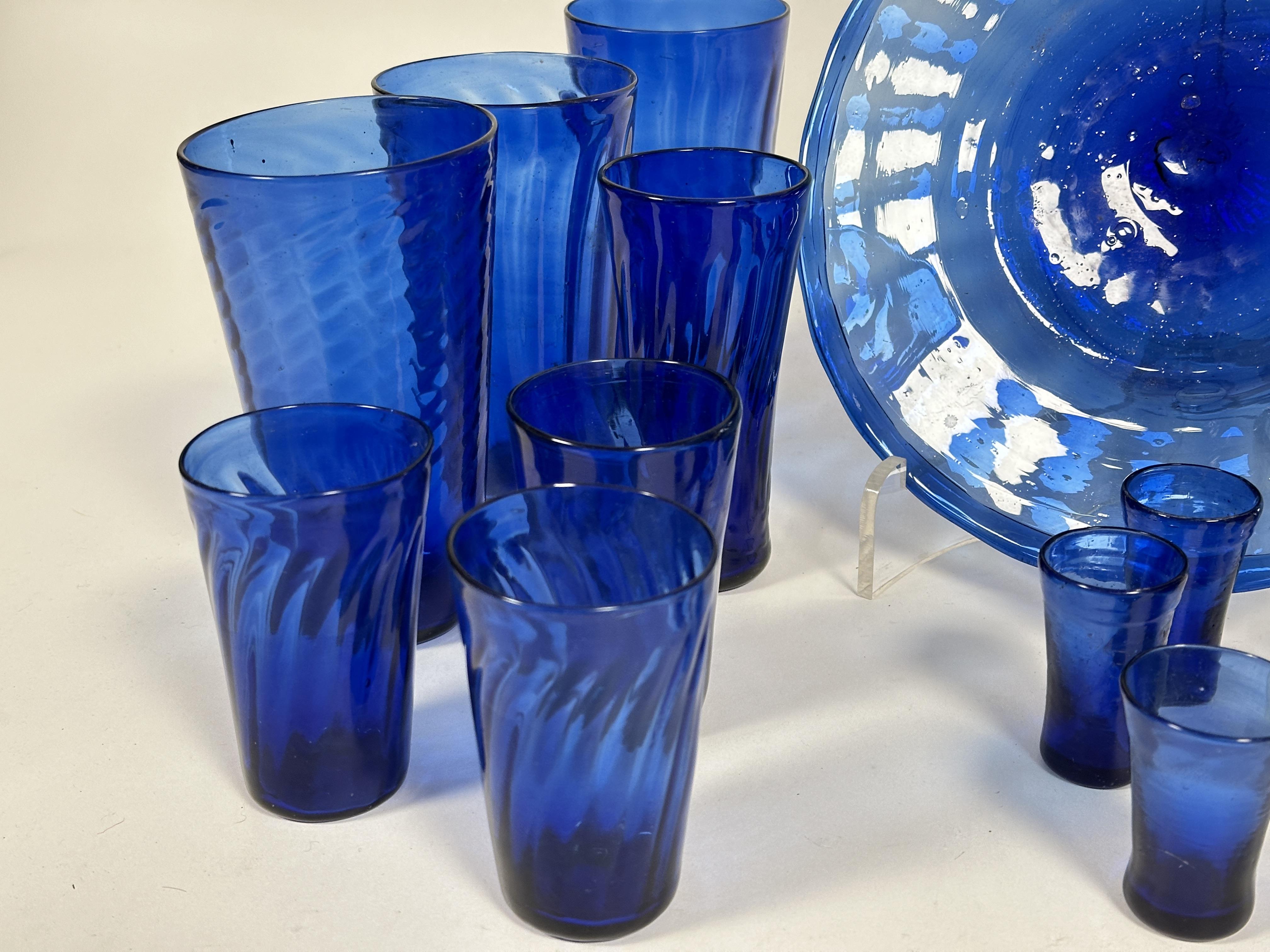 A part set of Bristol blue spiral glass ware including three large tumblers, (H x 15 cm), three - Image 4 of 4
