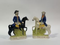 A 19thc Staffordshire flatback Highwaymen figures, one of Dick Turpin (h-28.5cm) the other of Tom
