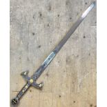 A large Knight's Templar replica sword, the handle/grip with relief moulded decoration of Maltese