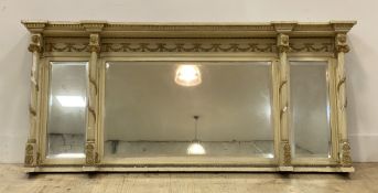 A Parcel gilt and cream painted three sectional overmantel mirror in the Neoclassical style, early