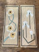A pair of textile wall hangings with hand embroidered floral designs (made by May Freeburn) (h- 152c