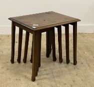 A mid century mahogany nest of four tables. H56cm, W50cm, D63cm.