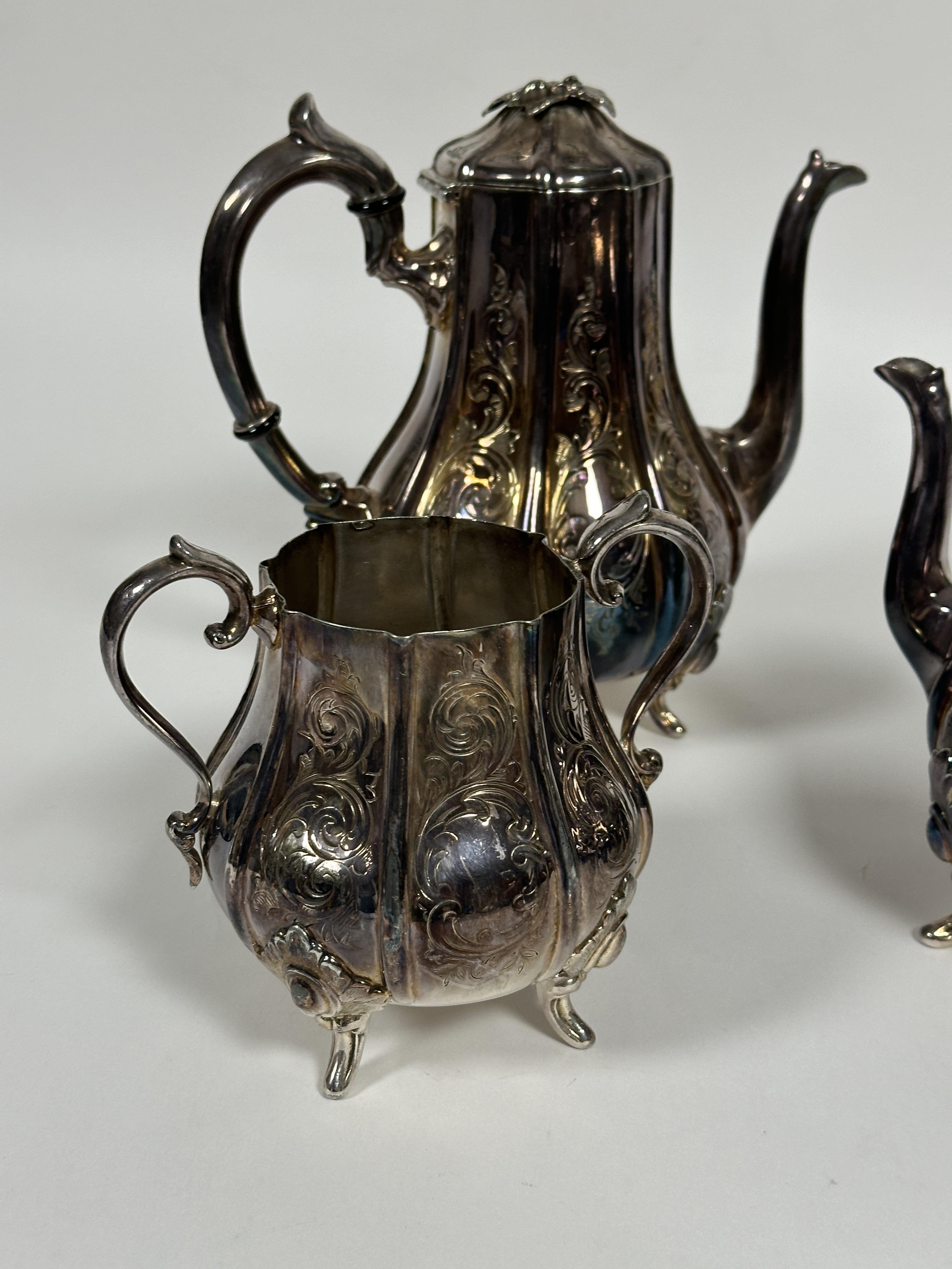 An Edwardian Epns panel sided baluster four piece tea service including, tea and coffee pots, two - Image 3 of 3
