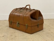 An early 20th century tan leather gladstone type bag, initialled J.A.M. W56cm.