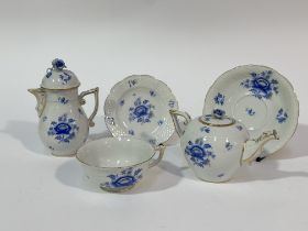 A Hungarian Herend Porcelain five piece morning tea service comprising tea cup, saucer, side