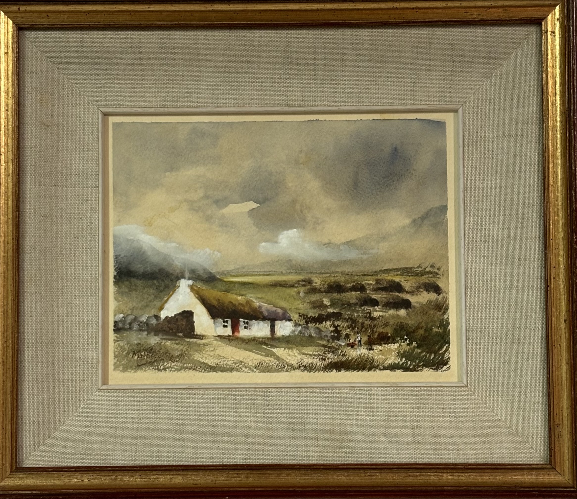 Mattie Waugh, Near Glen Village, watercolour, signed bottom left, artist label verso, in a gilt