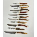 A set of six pairs of John Stephenson of Sheffield super sharp stainless steel bladed horn handled