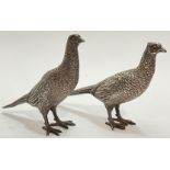 A pair of miniature cast white metal table pheasants (male and female) (h- 8.5cm)