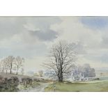 Unknown Artist, Countryside scene with house to background, watercolour, in a gilt composition