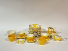 J & G Meakin hand-painted Studio Ware, yellow Habitant pattern part tea service comprising, four