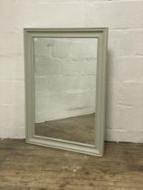 A contemporary wall hanging mirror with grey painted frame 107cm x 77cm.