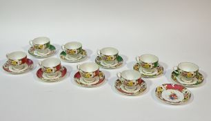 A J &G Grosvenor China Ye Old English green and pink pattern near complete teacup and saucers set,