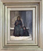 Antony Serres (French 1828-1898), Blind figure with infant child, oil on board, signed bottom right,