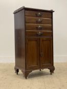 An Edwardian mahogany sheet music cabinet, the 3/4 galleried top over four fall front drawers and