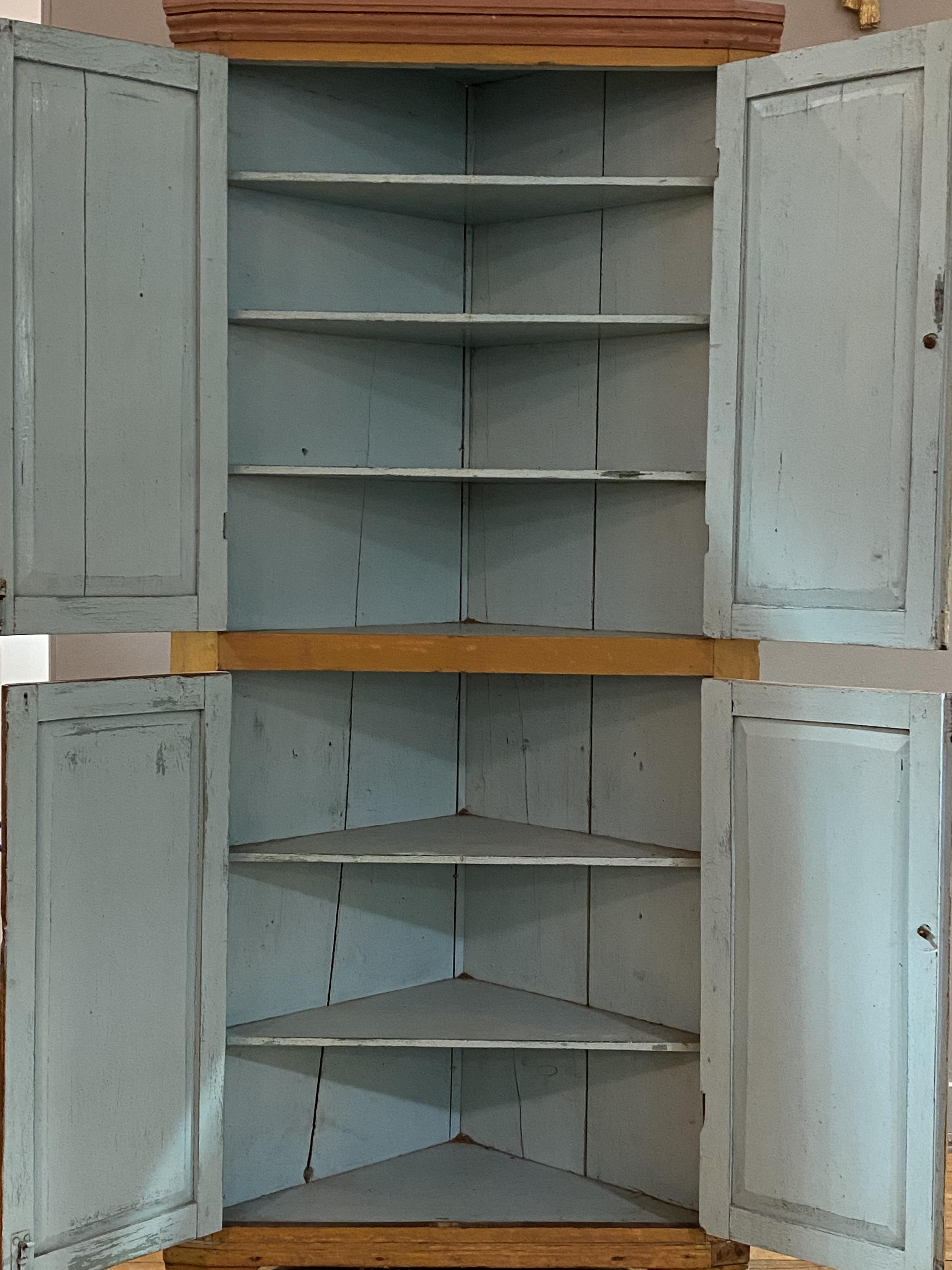 A George III country painted pine floor standing corner cupboard, the top section with two - Image 2 of 2