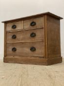 A pine and plywood chest of drawers, late 19th century and later, fitted with two short and two long