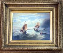 Unknown artist (after G.A. Napier),modern copy of Old Master Ships at Sea, acrylic on canvas in a