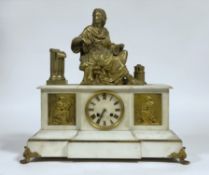 A French gilt-metal mounted white marble mantel clock,19th century