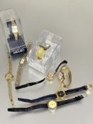 A collection of ladys wristwatches to include, two gilt metal Gucci style watches, two Seiko