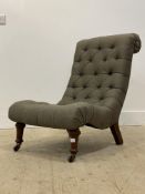 A 19th century French scroll back drawing room chair, traditionally upholstered with horse hair