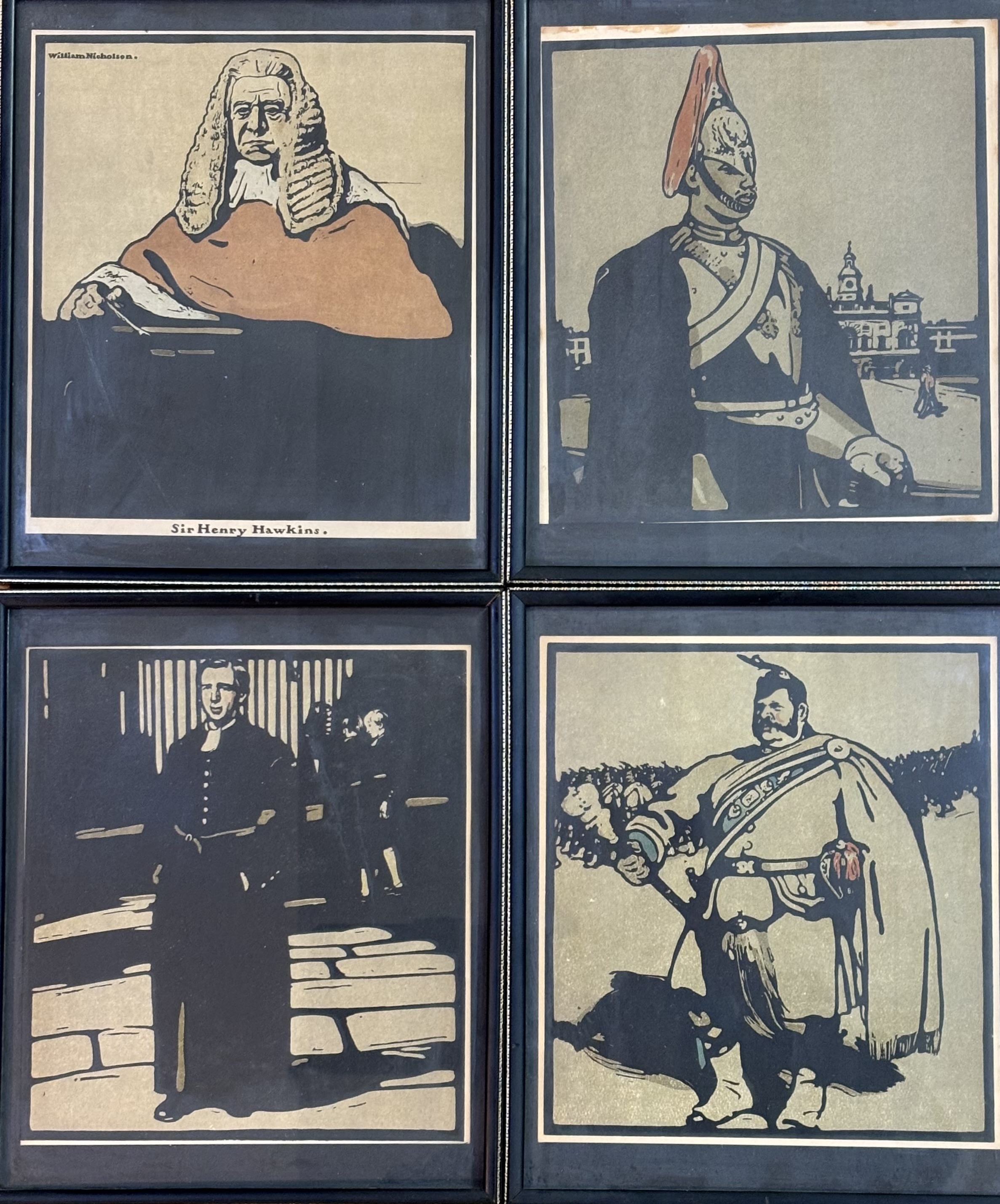 William Nicholson (British 1872-1949), a framed set of four prints circa 1920's on brown paper,