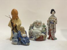 A Group of Chinese ceramics to include; a 20th century figure modelled as seated happy Buddha with