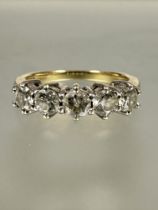 A 18ct gold five stone brilliant cut diamond claw set ring N total weight of diamonds 1ct 5.07g