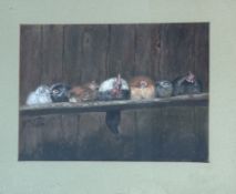 Judith March, Bantam Hens, pastel on paper, signed and dated 1990 bottom right, in wooden glazed