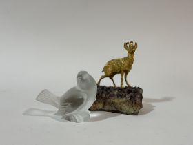 A Lalique French Art Deco Sparrow frosted crystal figure (h-9cm) (marked verso) and a decorative
