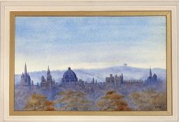 Initialled indistinctly, (Possibly Ken Messer? (1931-2018)), Oxford buildings Skyline, watercolour