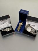 A ladys and gents matching Accurist stainless steel and gilt metal quartz wristwatches with silver