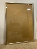 A modern art glass mounted picture frame with silvered finish. 100cm x 141cm.