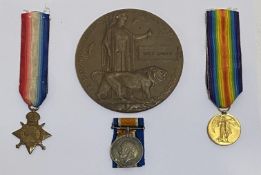 WW1 1914 - 1915 trio; correctly impressed "64003. Pte. R. Wright. R.A.M.C." together with a bronze