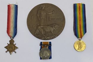 WW1 1914 - 1915 trio; correctly impressed "64003. Pte. R. Wright. R.A.M.C." together with a bronze
