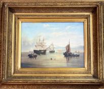 Unknown artist (After G.A. Napier), a modern copy of old master ships at sea, acrylic on canvas in a