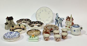 A mixed collection comprising two in the style of Imari pattern scalloped dishes, (w- 17.5cm), three