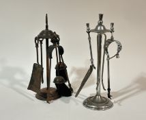 A fireside cast metal companion set comprising a stand, shovel, two brushes, tongs and poker and a