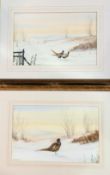 John. J. Holmes, a pair of Pheasant snowy field scene, watercolour and acrylic, both signed and