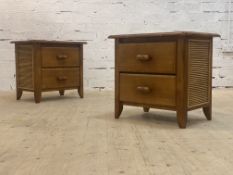 Lahora furniture, a pair of cherry wood and split cane bedside chests, each fitted with two drawers,