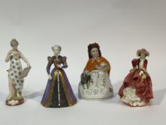 A collection of various figurines comprising a Staffordshire figure of Little Red Riding Hood (h-