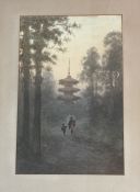 S.Tosuke, Japanese Kanji to background with a mother and son walking holding hands through a forest,