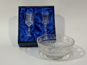 An Edinburgh crystal domed footed fruit bowl (w-24cm h-11.5cm) together with a set of two crystal