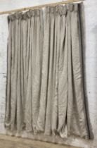 Jefferies of Edinburgh, A pair of pleated natural / grey linen curtains, satin lined and interlined,