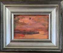 Jane Soeder (Scottish b- 1934), "Sunset" signed verse and dated (19)81, oil on board (7.5cmx11cm) (