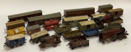 A large quantity of pre war Meccano Hornby series tin plate model railway, to include; 3 clockwork
