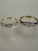 A 18ct gold and platinum vintage graduated five stone diamond illusion set ring K/L and a 18ct
